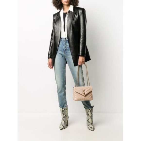 SAINT LAURENT Monogram Loulou Quilted Small Beige Leather Shoulder Bag - Picture 2 of 13